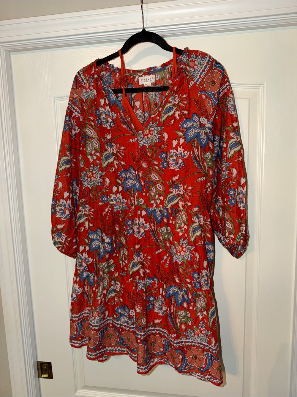 Velvet by Graham & Spencer Red Floral Tiered Mini Dress